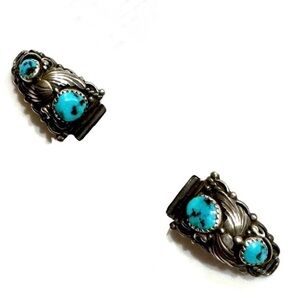 🦋 Vintage Navajo Sterling Silver Kingman Turquoise Watch Tips
